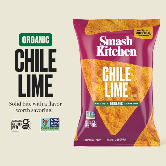 Smash Kitchen Chile Lime Non-GMO Tortilla Chips, 9 oz