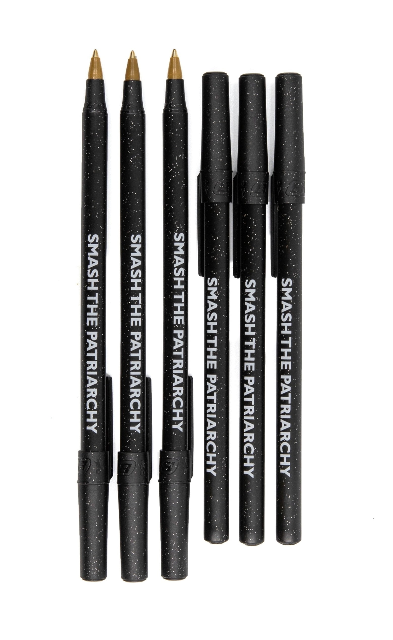 "Smash The Patriarchy" Black Sparkle Feminist Pen Pack women feminism liberal ballpoint