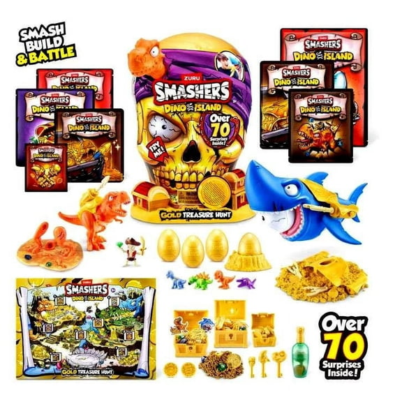 Smashers Dino Island Gold Treasure Hunt by ZURU, Interactive Treasure Hunt Toy, Collectible Dinosaur Toy for Kids and Teens, Over 70 Surprises, 1 Pack