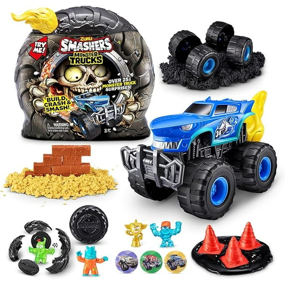 Smashers Monster Truck Surprise (Shark Truck) by ZURU Boys with 25 Surprises Collectible Monster Truck Surprise Smash Slime Sand Compounds Discovery