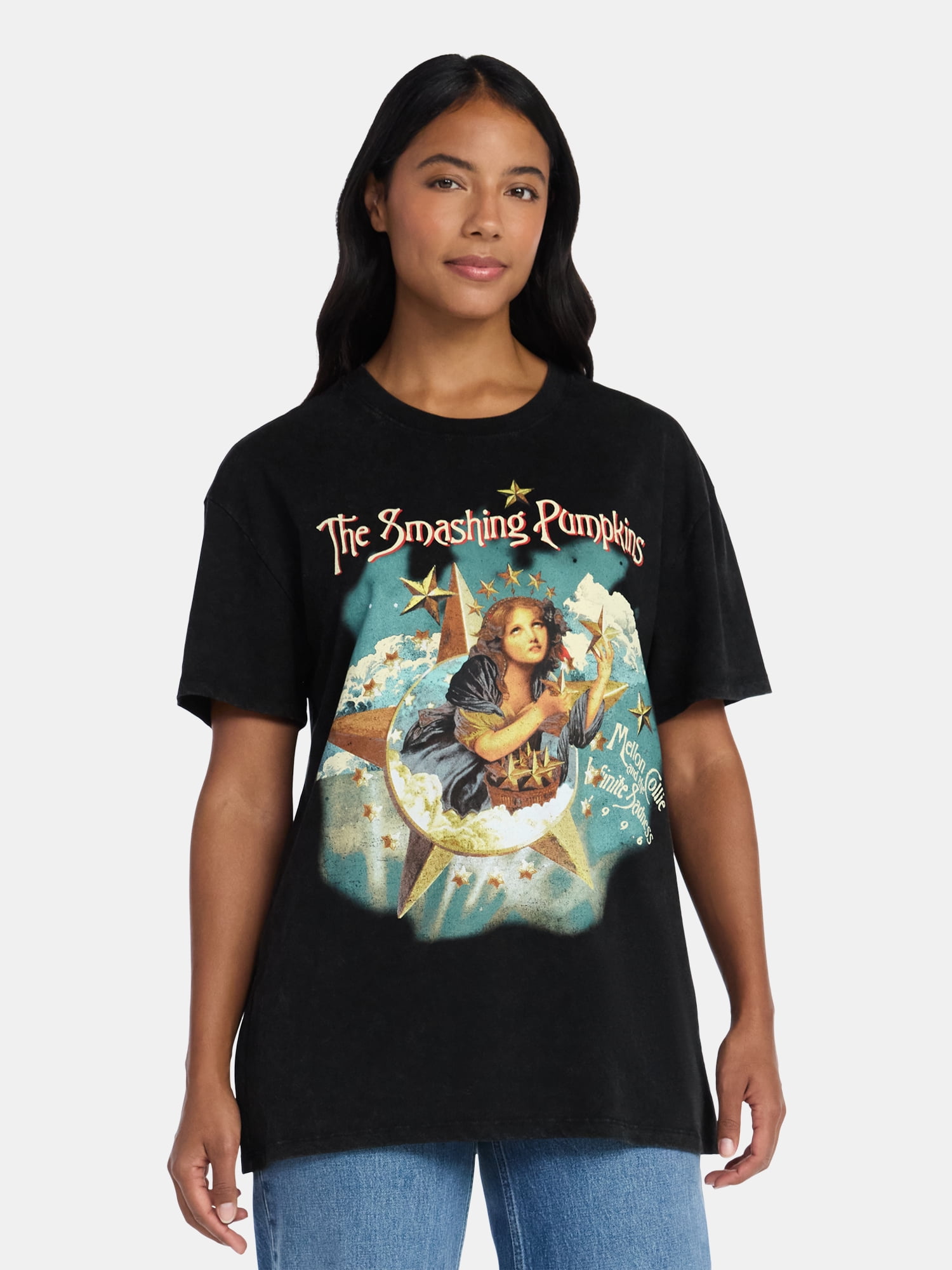 Smashing Pumpkins Women's Front Back Graphic Band Tee with Short Sleeves, Sizes XXS-XXL