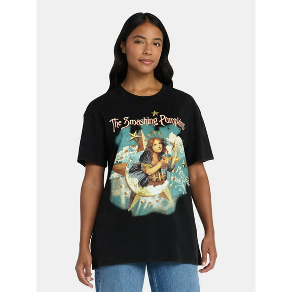 Smashing Pumpkins Women's Front Back Graphic Band Tee with Short Sleeves, Sizes XXS-XXL