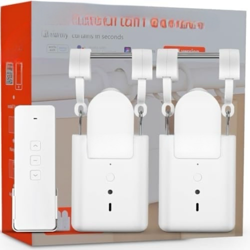 Smatain Smart Curtain Control Openr, Remote Control Curtain Robot, WiFi Enabled Motorized Curtain Rod Controller, Compatible with Alexa and Google Assistant, White, Easy Setup - 2 Piece Set