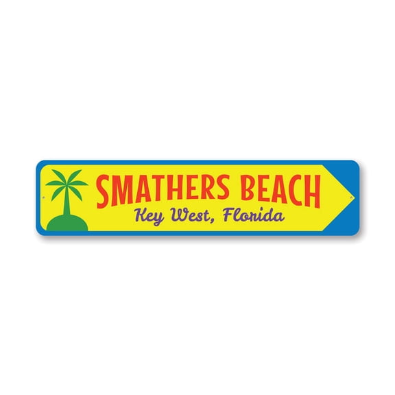 Smathers Beach Key West Florida Aluminum Metal Decor Sign - 4x18 inches
