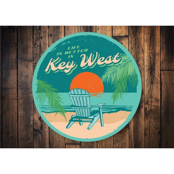 Life Is Better In Key West Sunset Sign Beach House Decor Florida Sunset Key West Wall Art Home Decor Gift Florida Metal SignSize: 12 x 12 inch