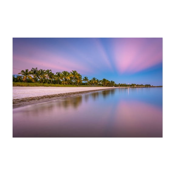 Smathers Beach Sunset - Key West Florida Photography Beach Sunset Palm Tree Tropical Coast Pastel Ocean Unframed Wall Art Print 20 x 28 inches