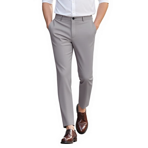Smawell Men Dress Pants, Business Casual Suit Pants Straight‑Leg Stretch Cropped Ankle Trousers For Men