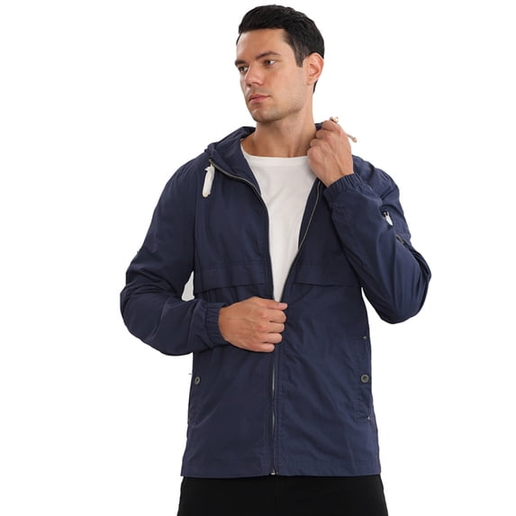 Smawell Men Hooded Multi Pocket Cargo Windbreaker Jacket