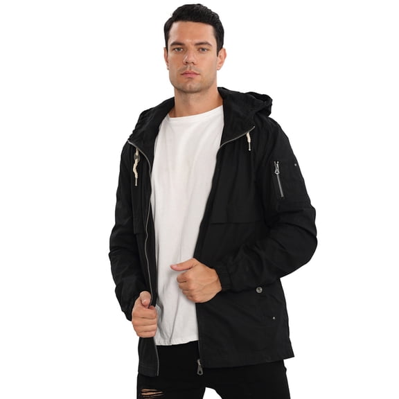 Smawell Men Hooded Multi Pocket Cargo Windbreaker Jacket