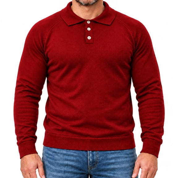 Smawell Men's Polo Sweater, Long Sleeve Polo Shirt, Soft Knit for Work