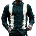 thumbnail image 1 of Smawell Men Striped Cardigan, Lapel Collar Button‑Up Knit Sweater, Vintage Vertical Stripe Long Sleeve Polo Knit Jacket For Men Daily Casual Outdoor Streetwear, 1 of 6