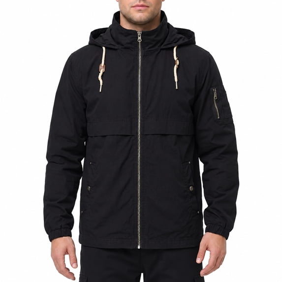 Smawell Men's Windbreaker Jacket, Lightweight Hooded Full Zip Casual Outdoor Jacket with Drawstring Hood, Elastic Cuffs and Utility Pockets for Travel, Commuting & Everyday Wear