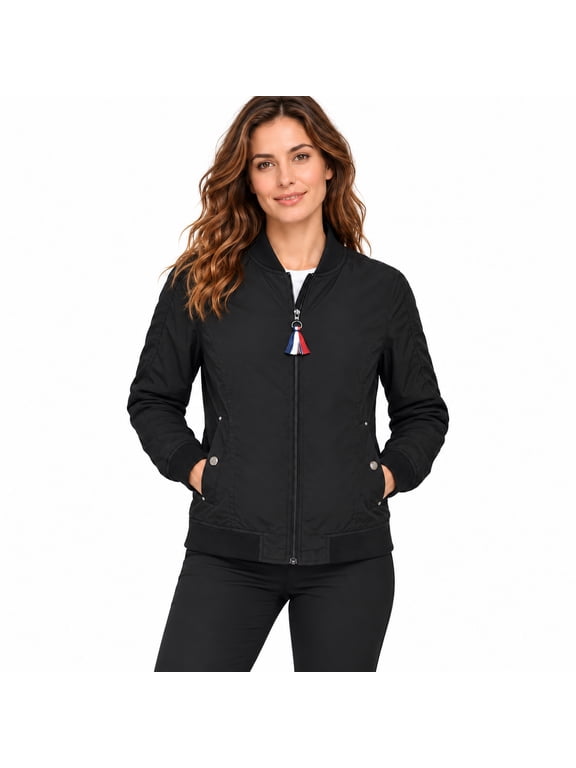 Women's Bomber Jacket, Lightweight Zip Up Casual Jacket with Ribbed Cuffs and Side Pockets for Everyday Streetwear