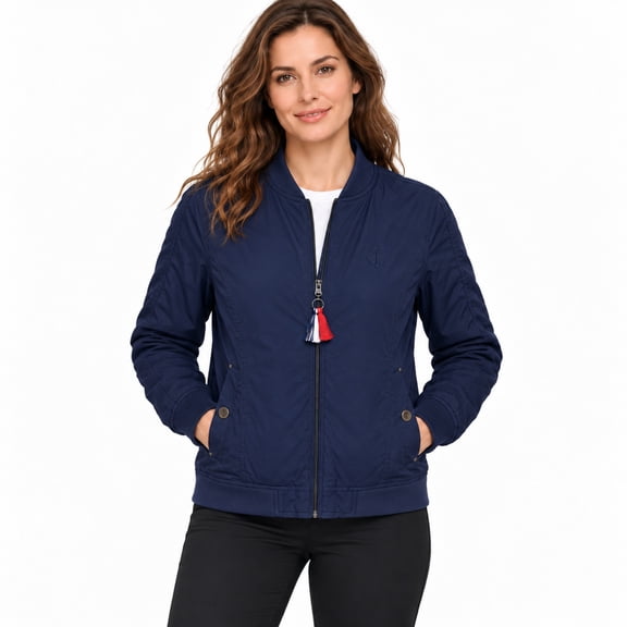 Smawell Women's Bomber Jacket, Lightweight Zip Up Casual Jacket with Ribbed Cuffs and Side Pockets for Everyday Streetwear
