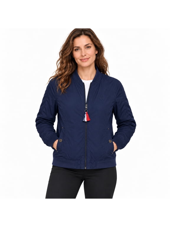Women's Bomber Jacket, Lightweight Zip Up Casual Jacket with Ribbed Cuffs and Side Pockets for Everyday Streetwear