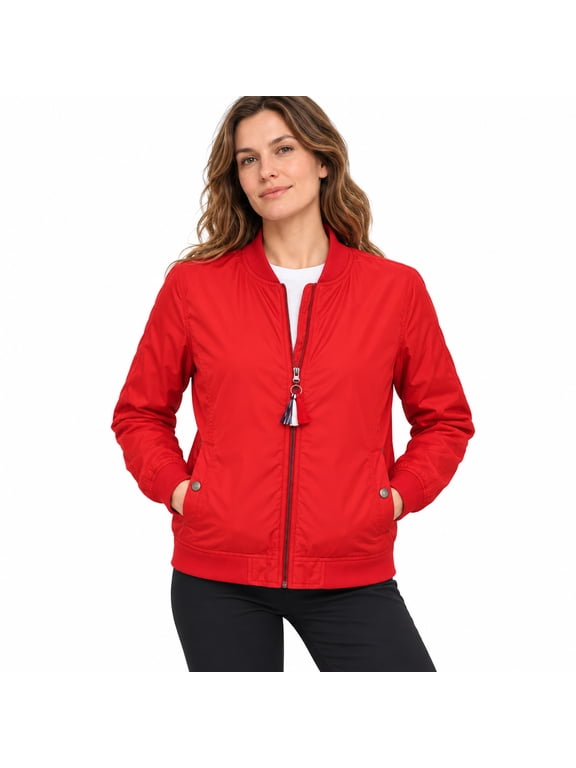 Women's Bomber Jacket, Lightweight Zip Up Casual Jacket with Ribbed Cuffs and Side Pockets for Everyday Streetwear