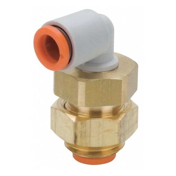 Smc Bulkhead Union Elbow,90 Deg,1/4 in.Tube KQ2LE07-00A
