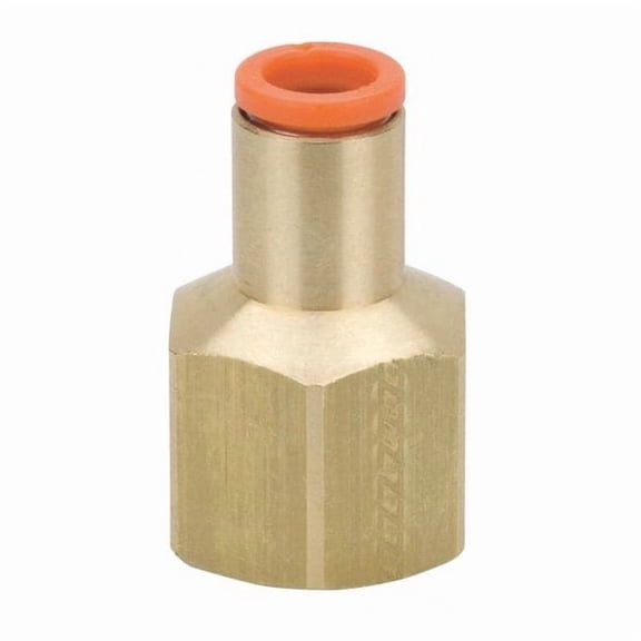Push-Fit Adapter Fitting, Push-to-Connect x FNPT, 1/8 in Tube OD, 1/8 in Pipe Size, Brass