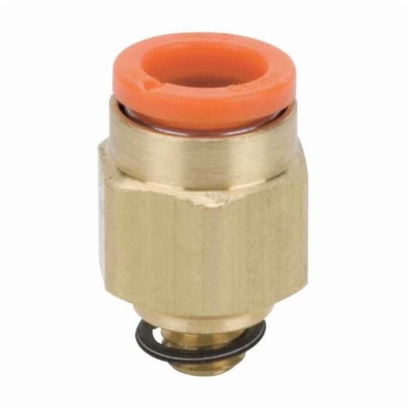 Push-Fit Adapter Fitting, Push-to-Connect x MUNF, 1/4 in Tube OD, 10-32 Pipe Size, Brass