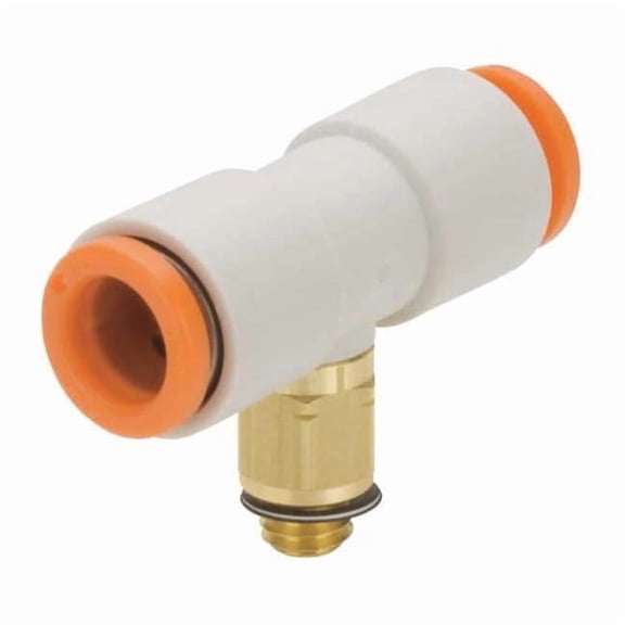Push-Fit Tee Fitting, Push-to-Connect x Push-to-Connect x MUNF, 5/32 in Tube OD, 10-32 Pipe Size