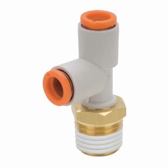 Push-Fit Tee Fitting, MNPT x Push-to-Connect x Push-to-Connect, 1/4 in Tube OD, 3/8 in Pipe Size