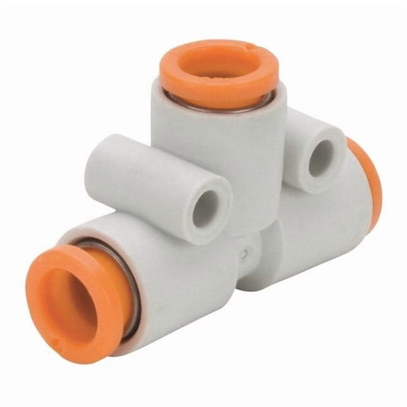 Push-Fit Tee Fitting, Push-to-Connect x Push-to-Connect x Push-to-Connect, 3/16 in Tube OD, Plastic