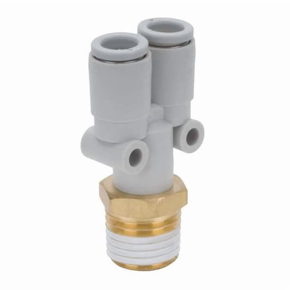Push-Fit Wye Fitting, Push-to-Connect x Push-to-Connect x MBSPT, 6mm Tube OD, 1/8 in Pipe Size