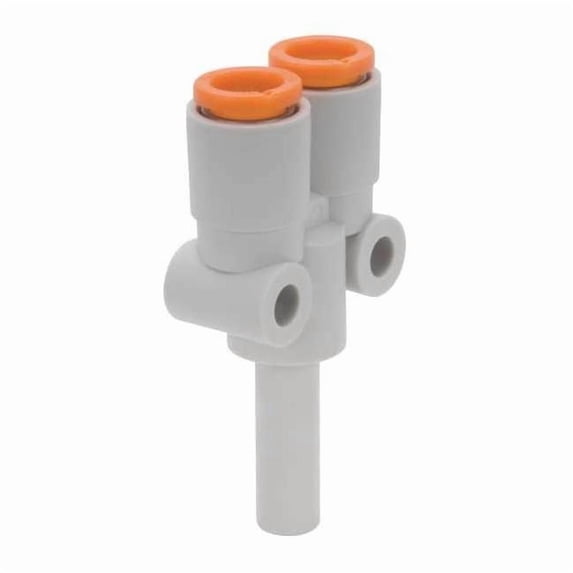 Push-Fit Wye Fitting, Push-to-Connect x Push-to-Connect x Push-to-Connect, 1/4 in Tube OD, Plastic