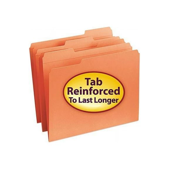 Smead 12534 File Folders, 1/3 Cut, Reinforced Top Tab, Letter, Orange, 100/Box