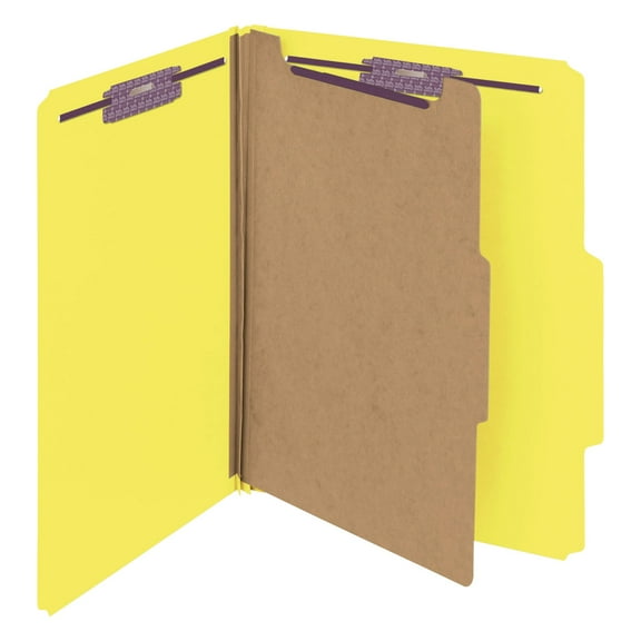 Smead Classification Folders, With SafeSHIELD Coated Fasteners, 1 Divider, 2" Expansion, Letter Size, Yellow, Box Of 1