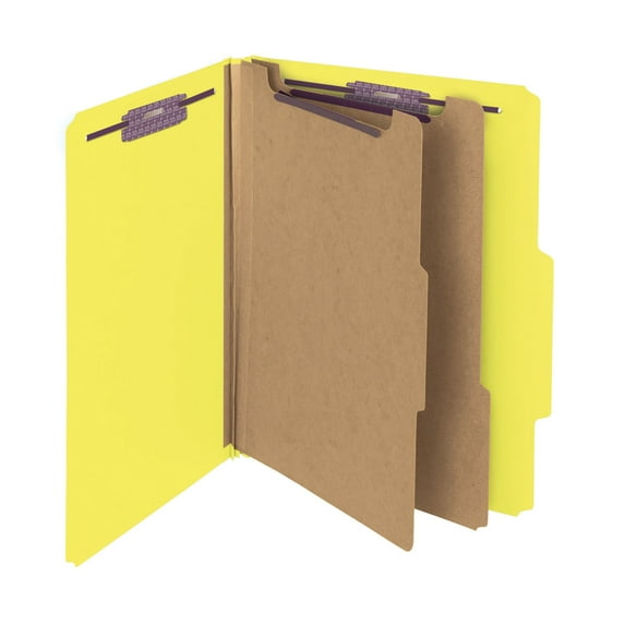 Smead® Pressboard Classification Folders, 2 Dividers, Letter Size, Yellow, Box Of 10
