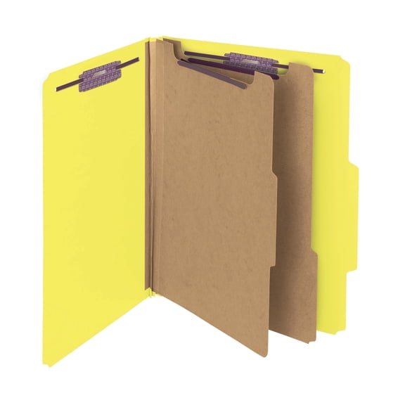 Smead Pressboard Classification Folders, 2 Dividers, Letter Size, Yellow, Box Of 10