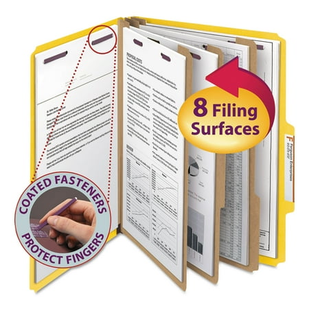 Smead 3" Expansion Classification Folder 2/5 Cut Letter 8-Section Yellow 10/Box 14098