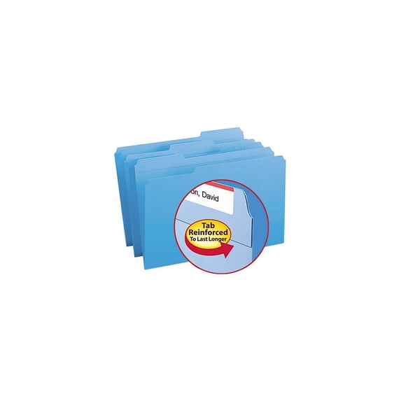 Smead 17034 File Folders, 1/3 Cut, Reinforced Top Tab, Legal, Blue, 100/Box