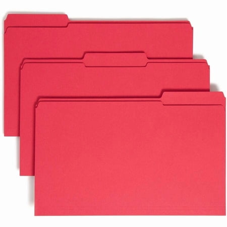 Smead 17734 File Folders, 1/3 Cut, Reinforced Top tab, Legal, Red, 100/Box