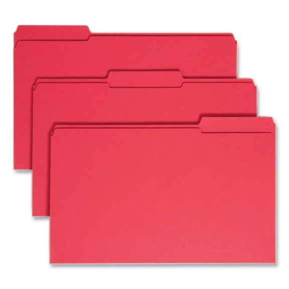 Smead 17734 File Folders, 1/3 Cut, Reinforced Top tab, Legal, Red, 100/Box