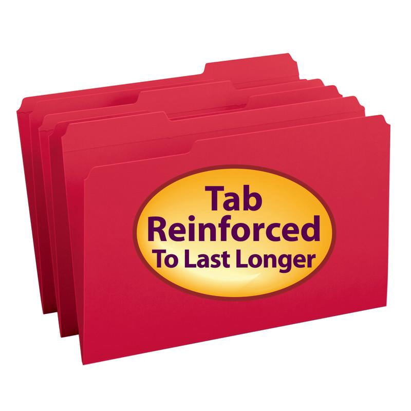 Smead File Folder, Reinforced 1/3-Cut Tab, Legal Size, Red, 100 per Box (17734)