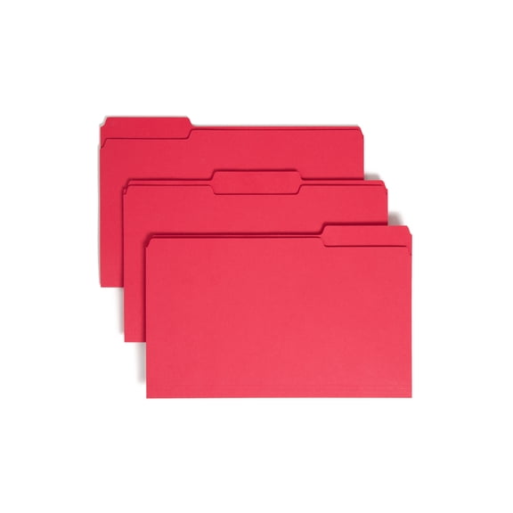 SmeadĀ® Color File Folders, Legal Size, 1/3 Cut, Red, Box Of 100