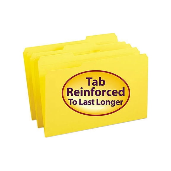 Smead 17934 File Folders, 1/3 Cut, Reinforced Top Tab, Legal, Yellow, 100/Box