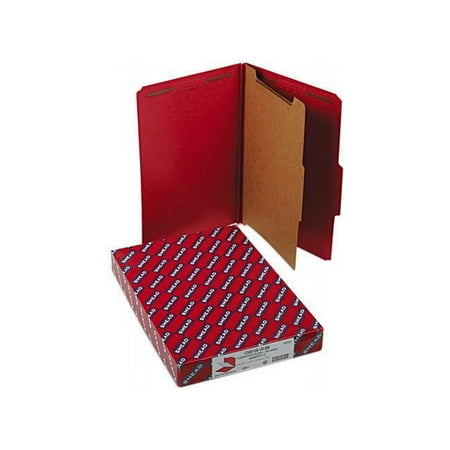 Smead 18731 Pressboard Classification Folders, Legal, Four-Section, Bright Red, 10/Box