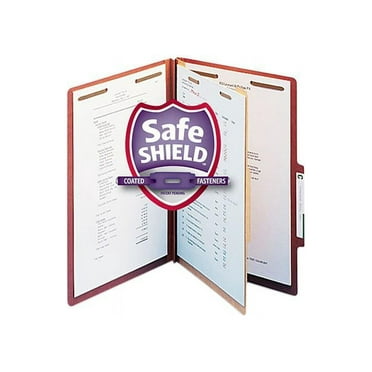 Smead 18775 Pressboard Classification Folders, Self Tab, Legal, Four-Section, Red, 10/Box