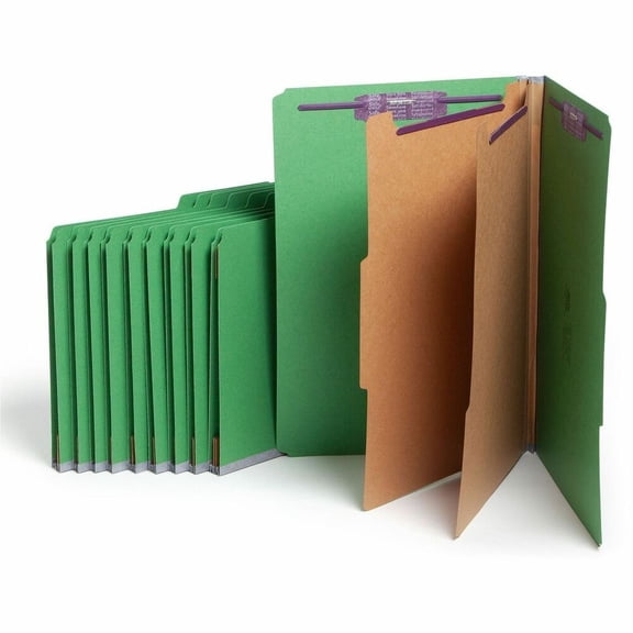 Smead Pressboard Classification Folder With SafeSHIELD Fastener, 2 Dividers, Legal Size, 50% Recycled, Green