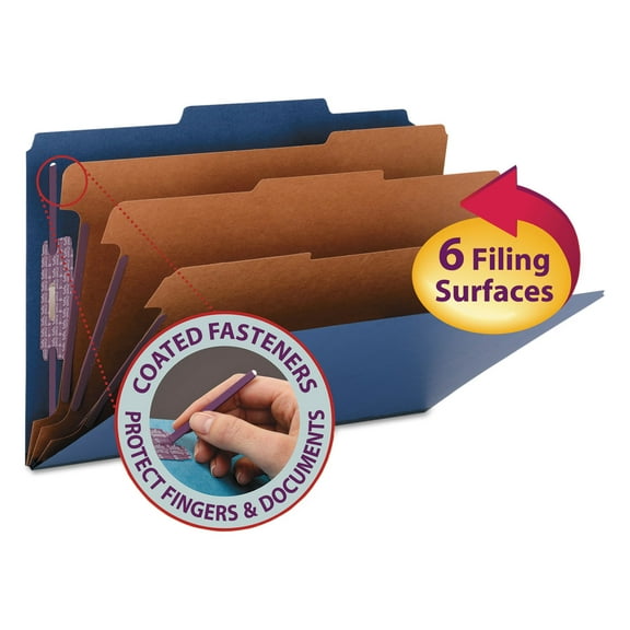 Smead 19096 Eight-Section Pressboard Top Tab Classification Folders - Dark Blue/Legal Size (10/Box)