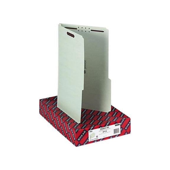 Smead 19920 Two Inch Expansion Fastener Folder, 2/5 Right Tab, Legal, Gray Green, 25/Box