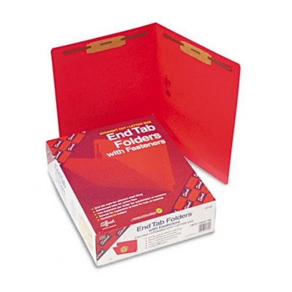 Smead 2 Capacity Fastener Folders Straight Cut End Tab Letter Red 50/Box