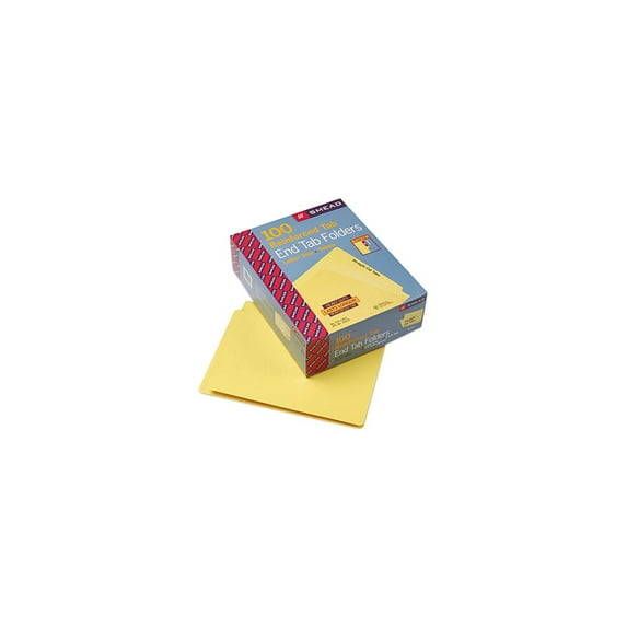 Smead 25910 Colored File Folders, Straight Cut, Reinforced End Tab, Letter, Yellow, 100/Box