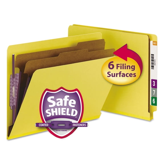 Smead Pressboard End Tab Classification Folders Letter Six-Section Yellow 10/Box 26789