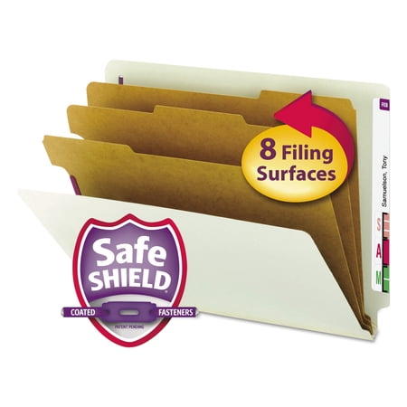 Smead Pressboard End Tab Classification Folder, Letter, 8-Section, Gray/Green, 10/Box -SMD26820