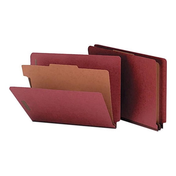 Smead End Tab Pressboard Classification File Folder with SafeSHIELD Fasteners, 1 Divider, 2" Expansion, Letter Size, Red, 10 per Box (26855)