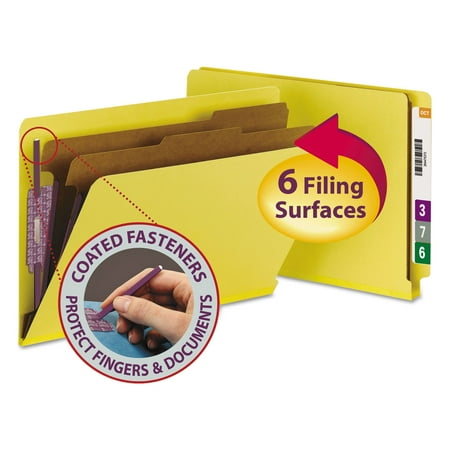 Smead Pressboard End Tab Classification Folders Legal Six-Section Yellow 10/Box 29789